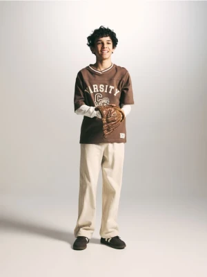 Reserved - Bawełniane spodnie wide leg - beżowy