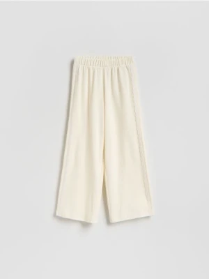 Reserved - Bawełniane spodnie z lampasami - kremowy