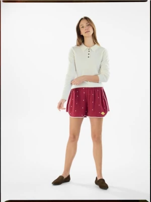 Reserved - Bawełniane szorty z haftem - czerwony