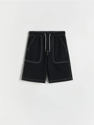 Reserved - Bawełniane szorty z przeszyciami - czarny