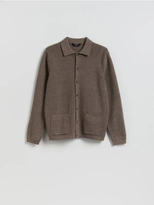 Reserved - Bawełniany kardigan - ciemnobrązowy