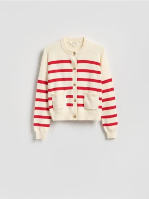 Reserved - Bawełniany kardigan w paski - czerwony
