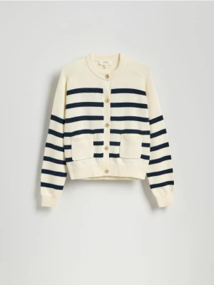 Reserved - Bawełniany kardigan w paski - granatowy