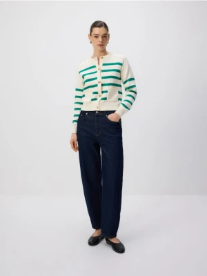 Reserved - Bawełniany kardigan w paski - zielony