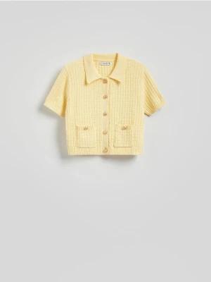 Reserved - Bawełniany kardigan z guzikami - jasnożółty