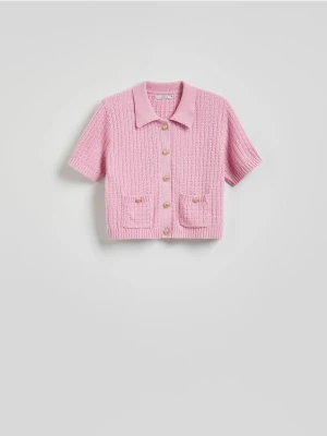 Reserved - Bawełniany kardigan z guzikami - różowy