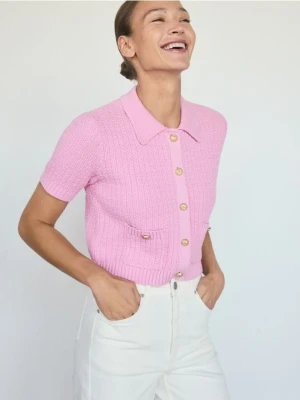 Reserved - Bawełniany kardigan z guzikami - różowy