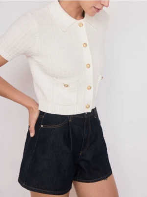 Reserved - Bawełniany kardigan z guzikami - złamana biel