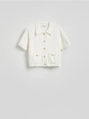 Reserved - Bawełniany kardigan z guzikami - złamana biel