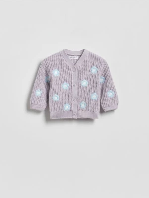 Reserved - Bawełniany kardigan z haftem - lawendowy