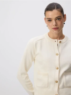 Reserved - Bawełniany kardigan - złamana biel