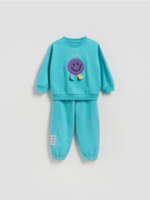 Reserved - Bawełniany komplet z aplikacją - turkusowy