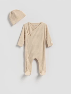 Reserved - Bawełniany komplet z czapką - beżowy