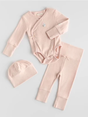 Reserved - Bawełniany komplet z czapką - brudny róż