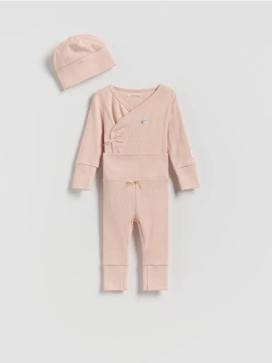 Reserved - Bawełniany komplet z czapką - brudny róż