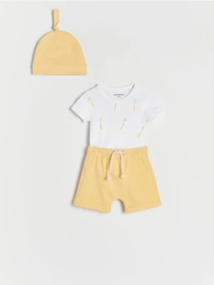 Reserved - Bawełniany komplet z czapką - kremowy