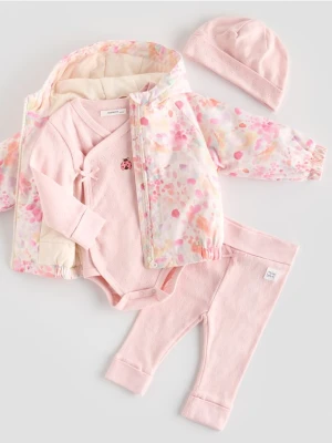 Reserved - Bawełniany komplet z czapką - pastelowy róż