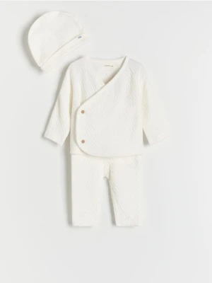 Reserved - Bawełniany komplet z czapką - złamana biel