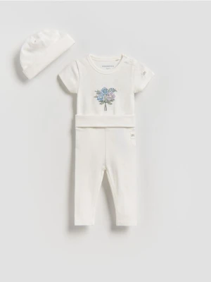 Reserved - Bawełniany komplet z czapką - złamana biel