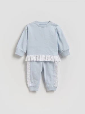 Reserved - Bawełniany komplet z falbanką - jasnoniebieski