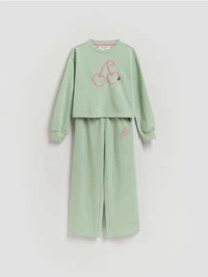 Reserved - Bawełniany komplet z haftem - jasnozielony