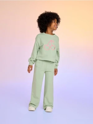 Reserved - Bawełniany komplet z haftem - jasnozielony