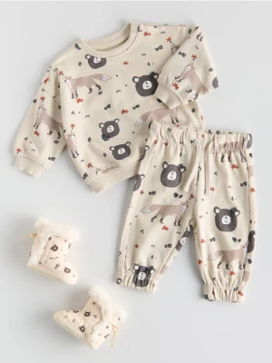 Reserved - Bawełniany komplet z nadrukiem - beżowy