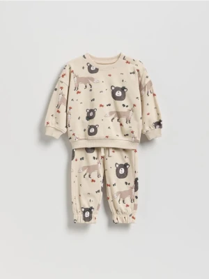 Reserved - Bawełniany komplet z nadrukiem - beżowy
