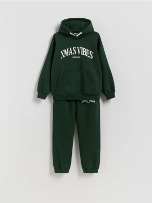 Reserved - Bawełniany komplet z nadrukiem - ciemnozielony