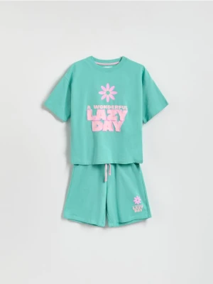 Reserved - Bawełniany komplet z nadrukiem - jasnoturkusowy