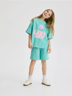 Reserved - Bawełniany komplet z nadrukiem - jasnoturkusowy