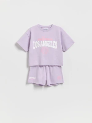 Reserved - Bawełniany komplet z nadrukiem - lawendowy