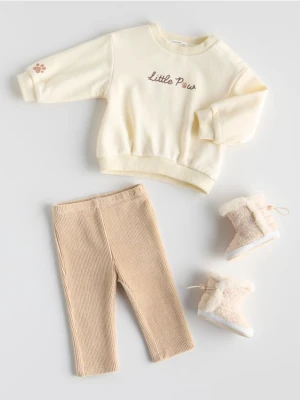 Reserved - Bawełniany komplet z nadrukiem - złamana biel