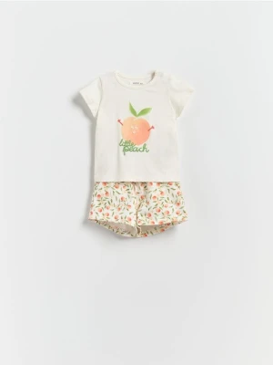 Reserved - Bawełniany komplet z nadrukiem - złamana biel