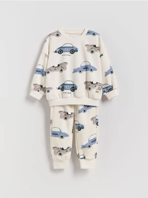 Reserved - Bawełniany komplet z nadrukiem - złamana biel