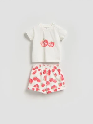 Reserved - Bawełniany komplet z nadrukiem - złamana biel