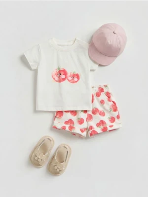 Reserved - Bawełniany komplet z nadrukiem - złamana biel