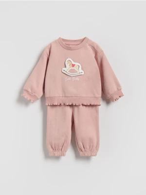Reserved - Bawełniany komplet z naszywką - brudny róż