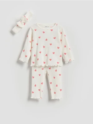 Reserved - Bawełniany komplet z opaską - złamana biel