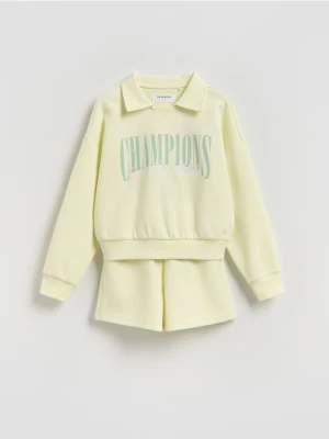 Reserved - Bawełniany komplet z szortami - jasnozielony