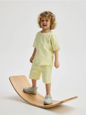 Reserved - Bawełniany komplet z szortami - jasnożółty