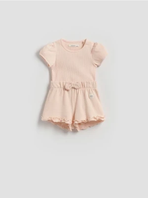 Reserved - Bawełniany komplet z szortami - pastelowy róż