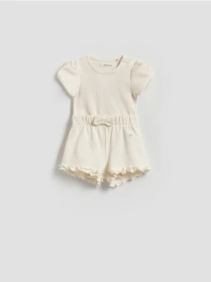 Reserved - Bawełniany komplet z szortami - złamana biel