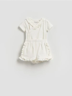 Reserved - Bawełniany komplet z szortami - złamana biel