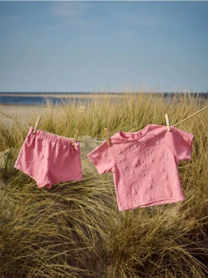 Reserved - Bawełniany komplet z tłoczonym wzorem - koralowy