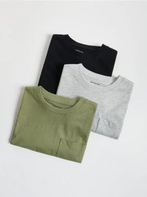 Reserved - Bawełniany longsleeve 3 pack - oliwkowy