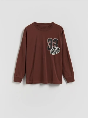 Reserved - Bawełniany longsleeve - brązowy