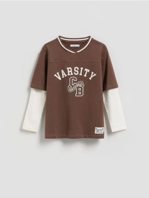 Reserved - Bawełniany longsleeve - brązowy
