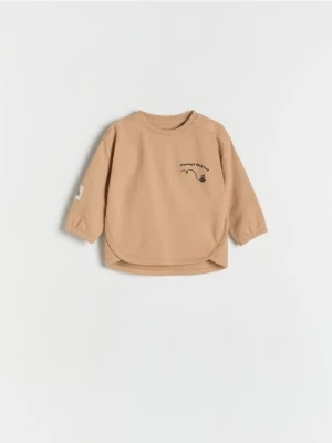 Reserved - Bawełniany longsleeve - brzoskwiniowy