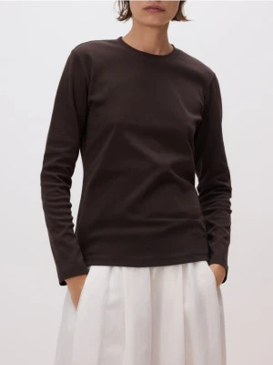 Reserved - Bawełniany longsleeve - ciemnobrązowy